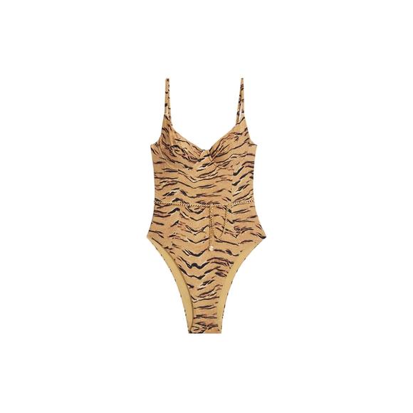NEW WE WORE WHAT danielle one piece in tan tiger print - Picture 4 of 4